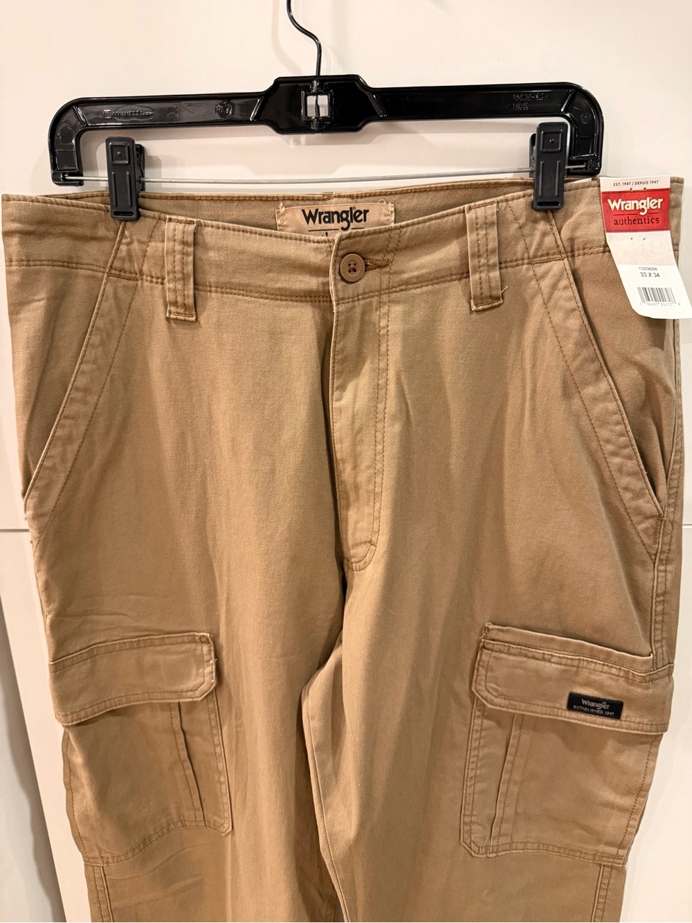 Wrangler Authentics Men’s Khaki Stretch Cargo Pants 33x34 NWT